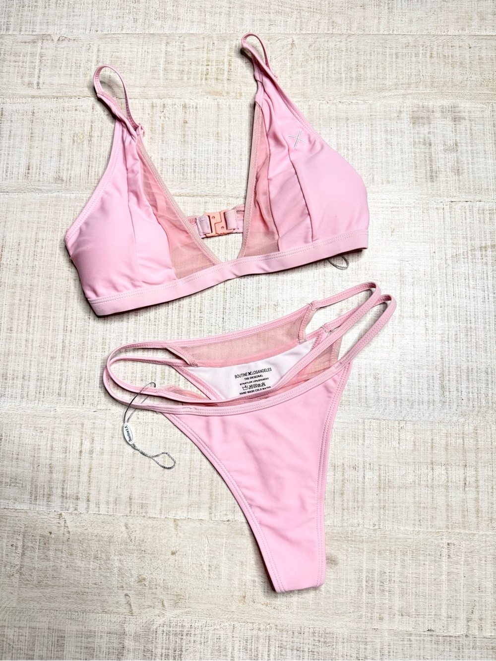 Boutine Los Angeles Pink Bikini Set Strappy Triangle Top Thong Bottom Medium